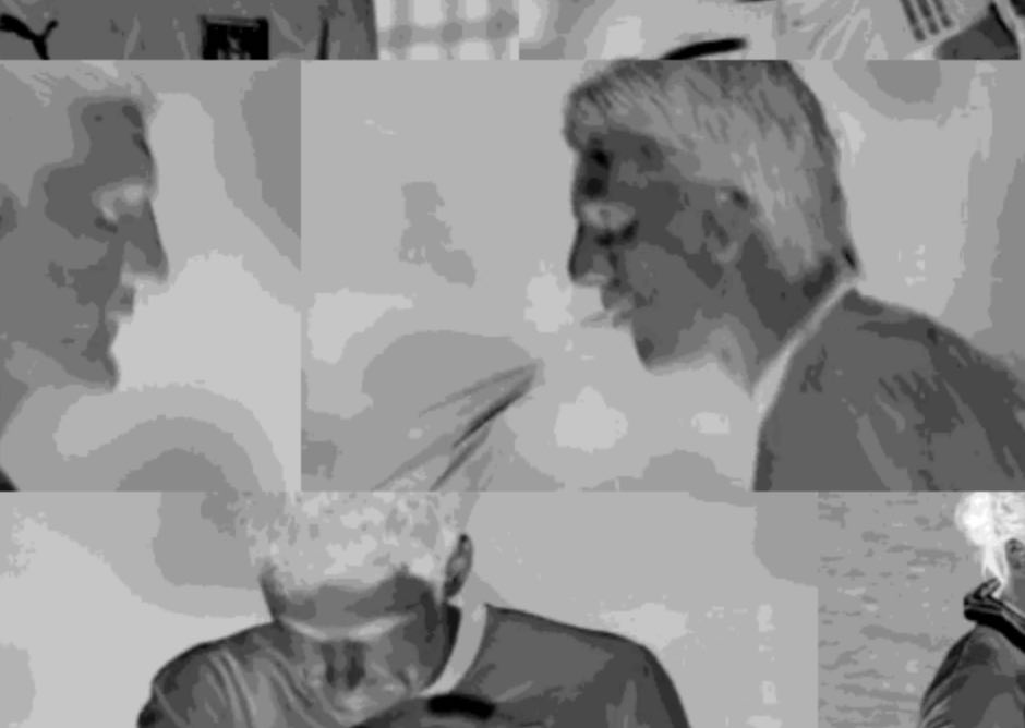 Image en noir et blanc de 6 scènes individuelles de joueurs de football, dont l'un sécrète quelque chose