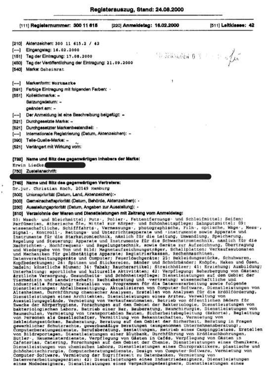 Certificat de marque avec classes de marques