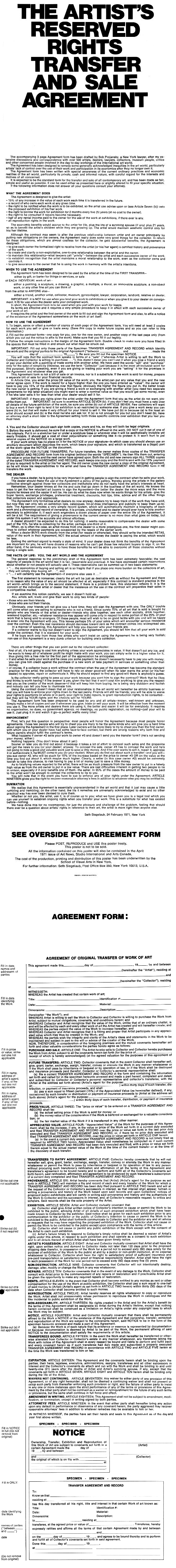 Artist's Reserved Rights Transfer and Sale Agreement